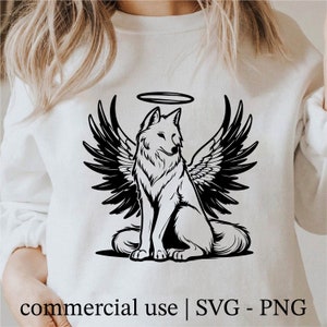 Wolf Angel Wings Svg, Wolf With Wings Svg, Wolf Svg Black And White Cricut, Angel Wolf Svg Black And White Prints, Commercial Use License