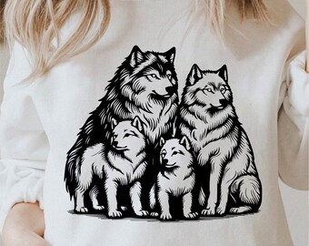 Wolven familie Svg, Wolf familie Svg, Wolf familie Png, Wolf hoofd Svg, Cricut Wolf Svg, Wolf Svg zwart-wit prints, licentie voor commercieel gebruik