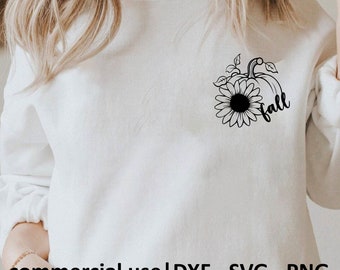 Hello Fall SVG、Cool Fall シャツ SVG、Silhouette Fall PNG、シャツ用カボチャ SVG、ひまわり SVG 白黒プリント、商用利用ライセンス
