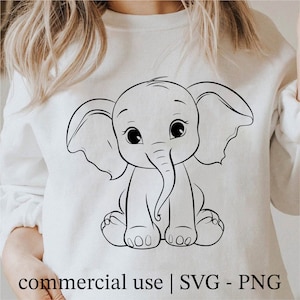 Baby Elephant Svg, Cute Elephant Svg, Cute Elephant Png, Kawaii Elephant Svg, Cricut Elephant Svg Black And White Print, Commercial Use