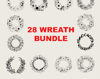 Krans Svg-bundel, bloemen cirkel Svg-bundel, bloemen cirkel Png, bruiloft krans Svg, bladkrans Svg zwart-wit prints, commercieel gebruik