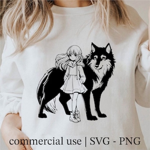 Wolf and Girl Svg, Wolf Girl Png, Wolf and women Silhouette Png, Wolf  Svg Black And White Prints, Commercial Use License