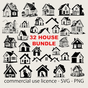 32 Designs House Svg Bundle, House Clipart, Cricut House Png Bundle, Home Silhouette, Circut Home Svg Black And White Prints, Commercial Use