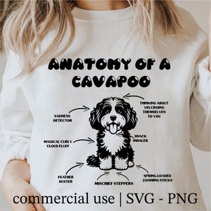 Anatomy of a Cavapoo Svg, Super Cute Cavapoo Dog Png, Cricut Cavapoo Dog Svg Black and White Print, Cute Cavapoo Clipart, Commercial Use