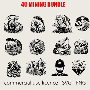 40 Bundle Svg exploitation minière, exploitation minière Png, exploitation minière des cliparts Silhouette, Svg mineur, outils miniers Svg, exploitation minière Svg noir et blanc, usage Commercial