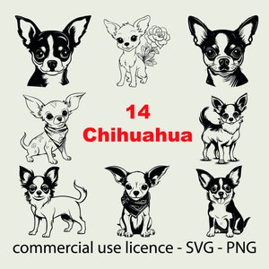 14 Chihuahua Svg Bundle, Uroczy Pies Chihuahua Png, Chihuahua Clipart, Chihuahua Bundle Svg Czarno-białe Wydruki, Licencja Użytkowania Komercyjnego