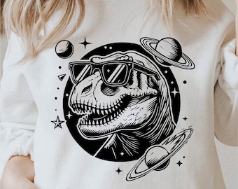 Space Dinosaur Svg, Dinosaur Astronaut Svg, Cosmic Dinosaur Png, Space T-rex Png, Cool Dinosaur Svg Black and White, Commercial Use