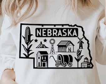 Nebraska, Svg État, Contour Nebraska, Design de chemise Nebraska, État Png, Nebraska Png, Nebraska Svg noir et blanc, usage commercial