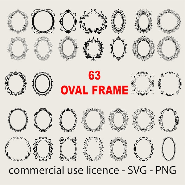 63 Unique Oval Frame Svg Bundle, Decorative Oval Frame Svg, Cricut Oval Frame Png, Retro Oval Frame Svg Black And White, Commercial Use