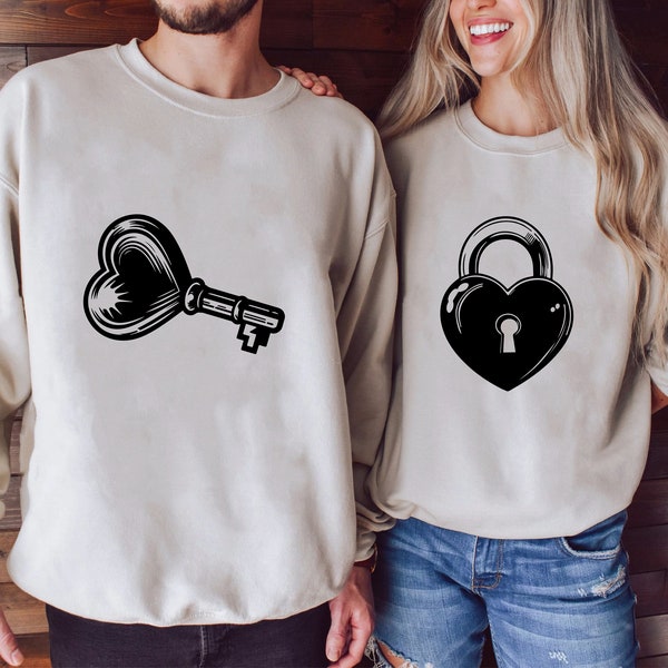 Lock and Key Valentine's Day Svg, Couples Png, Cute Couple Svg, Cricut Matching Couples Svg Black and White Print, Commercial Use