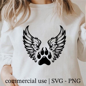 Wolf Paw With Angel Wings Svg, Wolf Paw Angel Png, Wolf Paws Silhouette Png, Wolf Paws Svg Black And White Prints, Commercial Use License
