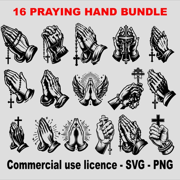16 Praying Hands Svg Bundle, Cross Svg, Prayer Hands Design, Jesus Hands Png, Christia Clipart, Faith Svg, Jesus Silhouette, Commercial Use