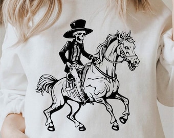 Skeleton With Horse Svg, Skeleton Cowboy Png, Cricut Horse Svg, Western Halloween Svg, Running Horse Svg , Commercial License