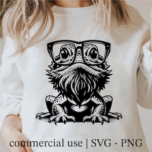 クールなアゴヒゲトカゲ SVG、かわいいアゴヒゲトカゲ SVG、アゴヒゲトカゲ愛好家 SVG、クリカット爬虫類 PNG 白黒プリント、商用利用
