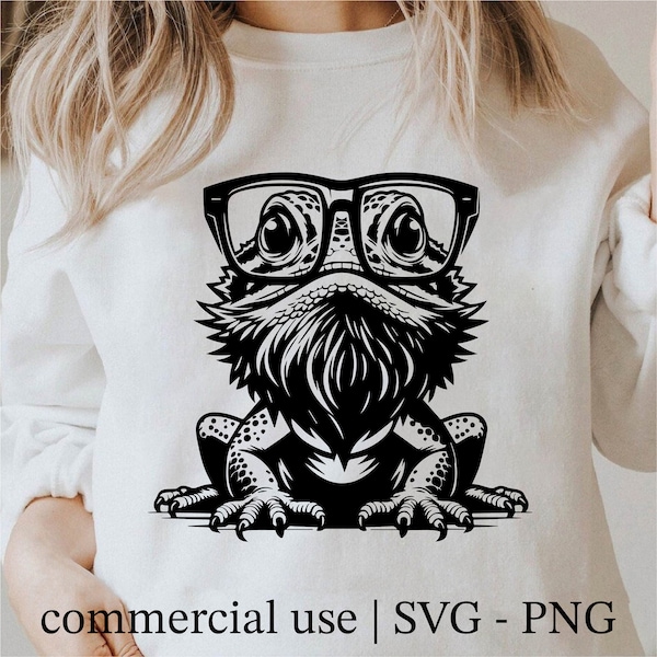 Cool Bearded Dragon Svg, Cute Bearded Dragon Svg, Bearded Dragon Lover Svg, Cricut Reptile Png Black And White Print, Commercial Use