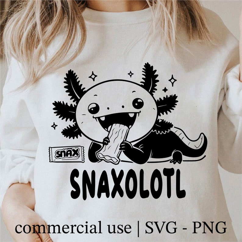 Axolotl Svg, Divertente Axolotl Png, Carino Axolotl Svg per il design della camicia, Axolotl Lover Svg, Cricut Axolotl Svg in bianco e nero, Uso commerciale immagine 1