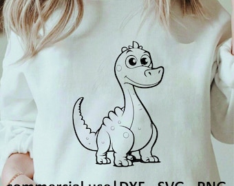 Cute Dinosaur Svg Cut Files, Dinosaur Silhouette, Dinosaur Png, Dinosaur Kids Shirt Svg, Black and White Prints, Commercial Use License