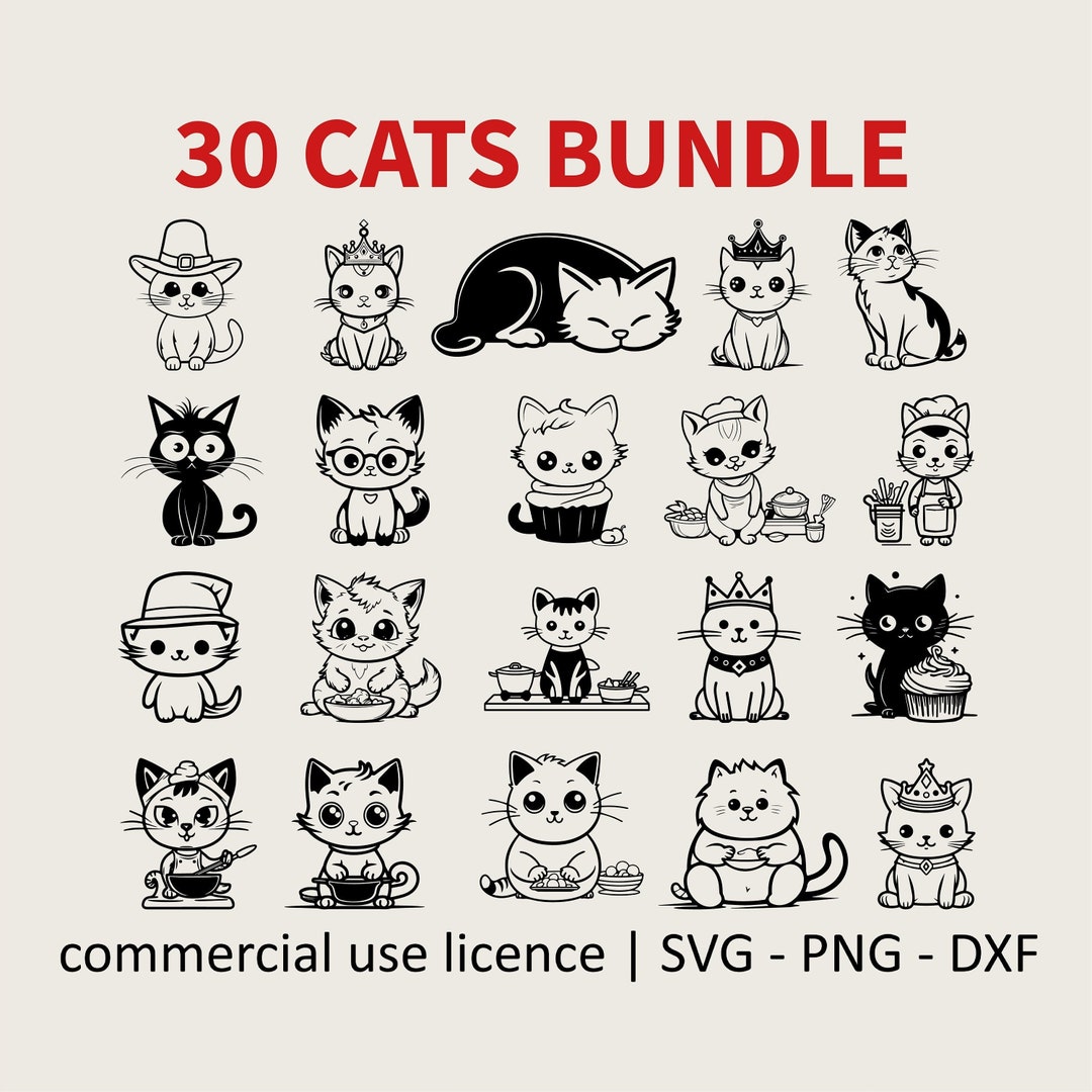 30 Pieces in Bundle Cat Svg, Png, Svg, Funny Cat Svg, Cute Cat Svg, Cat ...