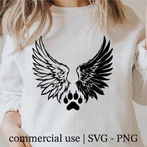 Wolf Paw With Angel Wings Svg, Wolf Paw Angel Png, Wolf Paws Silhouette Png, Wolf Paws Svg Black And White Prints, Commercial Use License