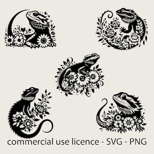 Floral Bearded Dragon Bundle SVG, Blumen Bearded Dragon SVG, Bearded Dragon Png, Bearded Dragon Lover svg schwarz und weiß, kommerzielle Nutzung