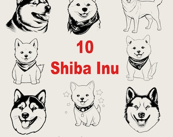 Shiba Inu Svg bundel, schattig Shiba Inu gezicht png, puppy Shiba Inu silhouet Cricut, Shiba Inu Svg zwart-wit prints, commerciële licentie