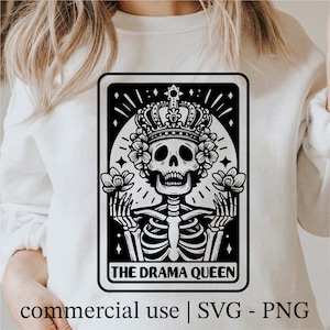 The Drama Queen Tarot Card Svg, Skull Tarot Cards Svg, Funny Skeleton Tarot Cards Png, Sarcastic Tarot Card Clipart, Commercial Use
