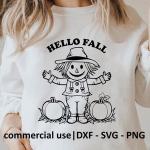 Hello Fall Svg, Scarecrow Face Png, Autumn Vibes Svg, Cricut Scarecrow Svg, Scarecrow Svg Black And White Print, Commercial Use License
