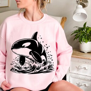 14 Orca Bundle Svg, Whale Bundle Svg, Cute Orca Clipart, Orca Silhouette Png, Orca Png, Whale Lover Svg Czarno-biały, Komercyjne zastosowanie zdjęcie 3