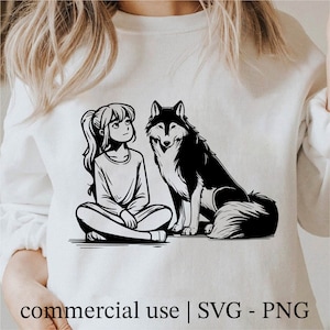 Wolf and Girl Svg, Wolf Girl Png, Wolf and women Silhouette Png, Wolf  Svg Black And White Prints, Commercial Use License