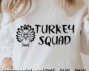 Turkey Squad Thanksgiving Svg, Thanksgiving Turkey Squad Png, Turkije Cricut, Gobble Turkije Svg zwart-wit afdrukken, licentie voor commercieel gebruik