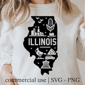 Svg Illinois, State Svg, State PNG, Contour Illinois, Design de chemise Illinois, PNG Illinois, Svg Illinois noir et blanc, usage commercial