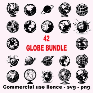 Globus SVG-Bundle, Planet Erde SVG, Globus Clipart, Globus Silhouette, Weltkarte SVG, Cricut Welt SVG, Schwarzweiß-Druck, kommerzielle Nutzung