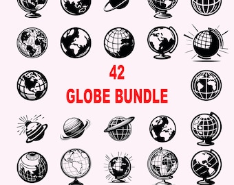 Globe Svg Bundle, Planet Earth Svg, Globe Clipart, Globe Silhouette, World Map Svg, Cricut World Svg Black and White Print, Commercial Use