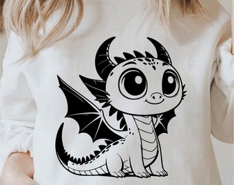 Cute Baby Dragon Svg, Cute Dragon Png, Baby Dragon Lover Svg, Baby Dragon Svg, Cricut Cute Reptile Png Black And White Print, Commercial Use