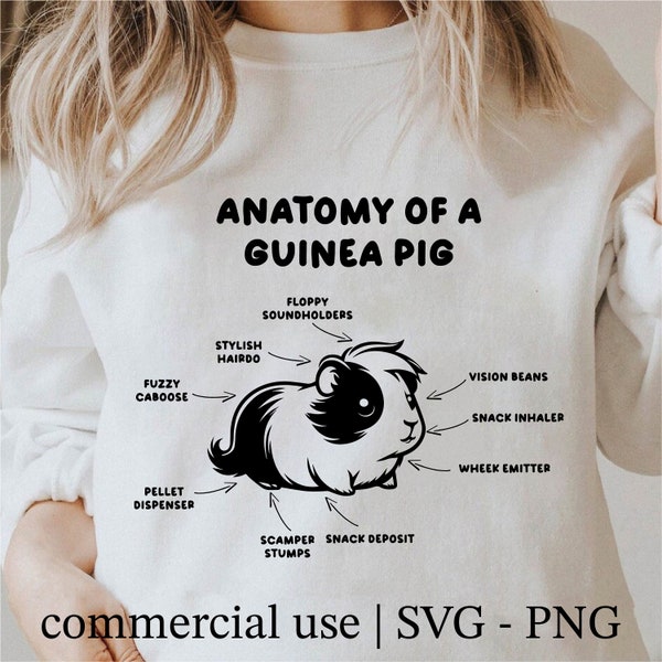 Funny Guinea Pig Svg, Anatomy Of A Guinea Pig Svg, Guinea Pig Lover Svg, Cricut Guinea Pig Svg Black And White Print, Commercial Use