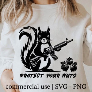 Bescherm je noten Svg, eekhoorn Svg, Funny Meme Design Png, sarcastische Png, Gun Lover Clipart, eekhoorn met pistool Svg, commercieel gebruik