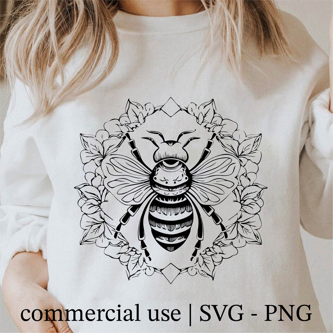 Flower With Honey Bee Svg, Honeybee Png, Bumble Bee Clipart, Floral Bee ...