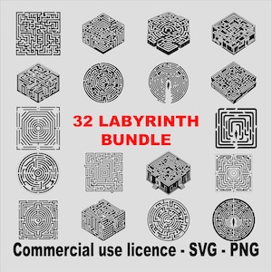 32 Labyrinth Bundle Svg, Labyrinth Monogram Svg Bundle, Circle Labyrinth Png, Chartres Cathedral Labyrinth Svg, Commercial Use