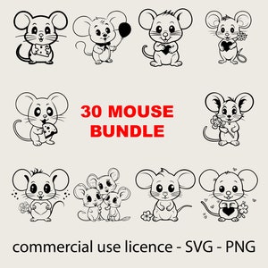 30 Unique Super Cute Mouse Svg Bundle, Cartoon Mouse Svg Bundle, Cute Baby Mouse Svg, Cricut Mouse Svg Black And White Print, Commercial Use