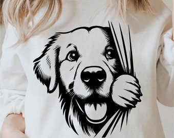 Peeking Golden Retriever Dog Svg, Breed Peeking Dog Png, Playful Peeking Dog Clipart, Golden Retriever Svg Black and White, Commercial Use