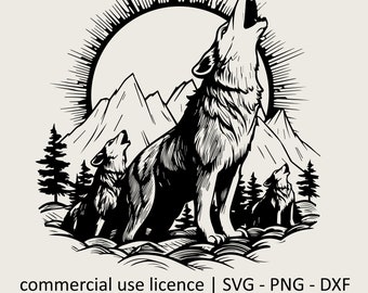 Wolf Svg, Howling Wolf Svg, Howling Wolf Png, Cricut Wolf Svg, Mountain Svg, Wolf Svg Black And White Prints, Commercial Use License