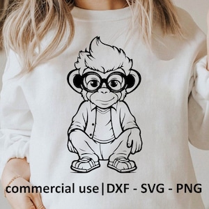 クールなサルのSVG、シンプルなサルのSVG、レイヤードサルのSVG、サルのPNG、サルのクリカット、サルのSVGの白黒プリント、商用利用ライセンス