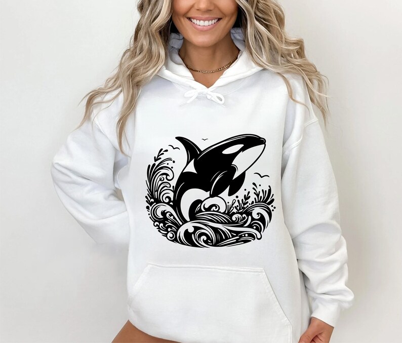 14 Orca Bundle Svg, Whale Bundle Svg, Cute Orca Clipart, Orca Silhouette Png, Orca Png, Whale Lover Svg Czarno-biały, Komercyjne zastosowanie zdjęcie 6