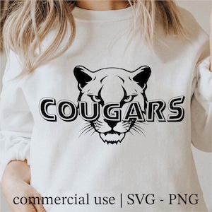 Cougar Svg, Svg visage de couguar, Png de couguar, Clipart couguars, Svg de pattes de couguar, impressions noir et blanc Cricut Cougar Svg, usage Commercial