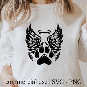 Wolf Paw With Angel Wings Svg, Wolf Paw Angel Png, Wolf Paws Silhouette Png, Wolf Paws Svg Black And White Prints, Commercial Use License