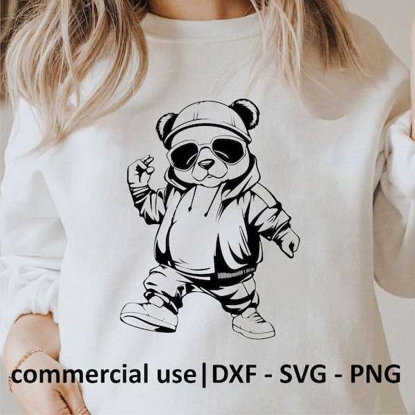 Coole Hip Hop Panda SVG, niedliche Hip-Hop Png für Cricut, 70S 80S 90S Hip Hop Clipart, Hipster SVG schwarz und weiß Drucke, kommerzielle Nutzung Lizenz