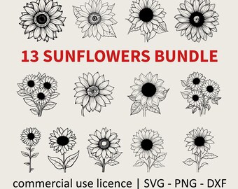 Bundle Sunflower Svg Black And White, Sunflower Leaves Svg, Silhouette Sunflower Svg, Sunflower Svg Files For Cricut, Commercial Use License