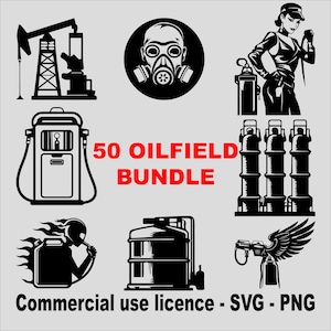 50 diseños Oilfield SVG Bundle, Pump Jack SVG, Oil Rig svg, paquete png de mina de petróleo, cricut petróleo svg impresión en blanco y negro, Uso comercial
