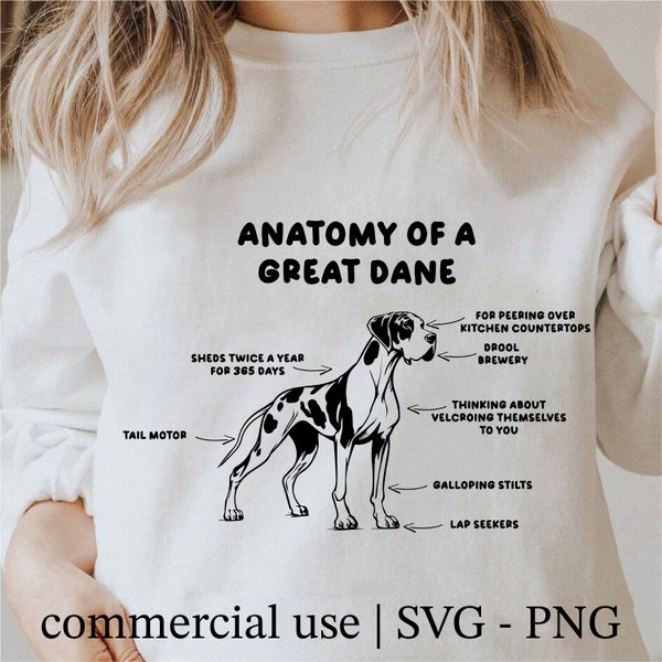 Anatomy Of A Great Dane Svg, Super Cute Great Dane Dog Png, Cricut Great Dane Dog Svg Black And White Print, Commercial Use
