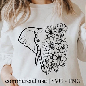 Floral Elephant Svg, Floral Animal Png, Aesthetic Svg For Shirt, Floral Elephant Cricut, Elephant Svg Black And White Prints, Commercial Use